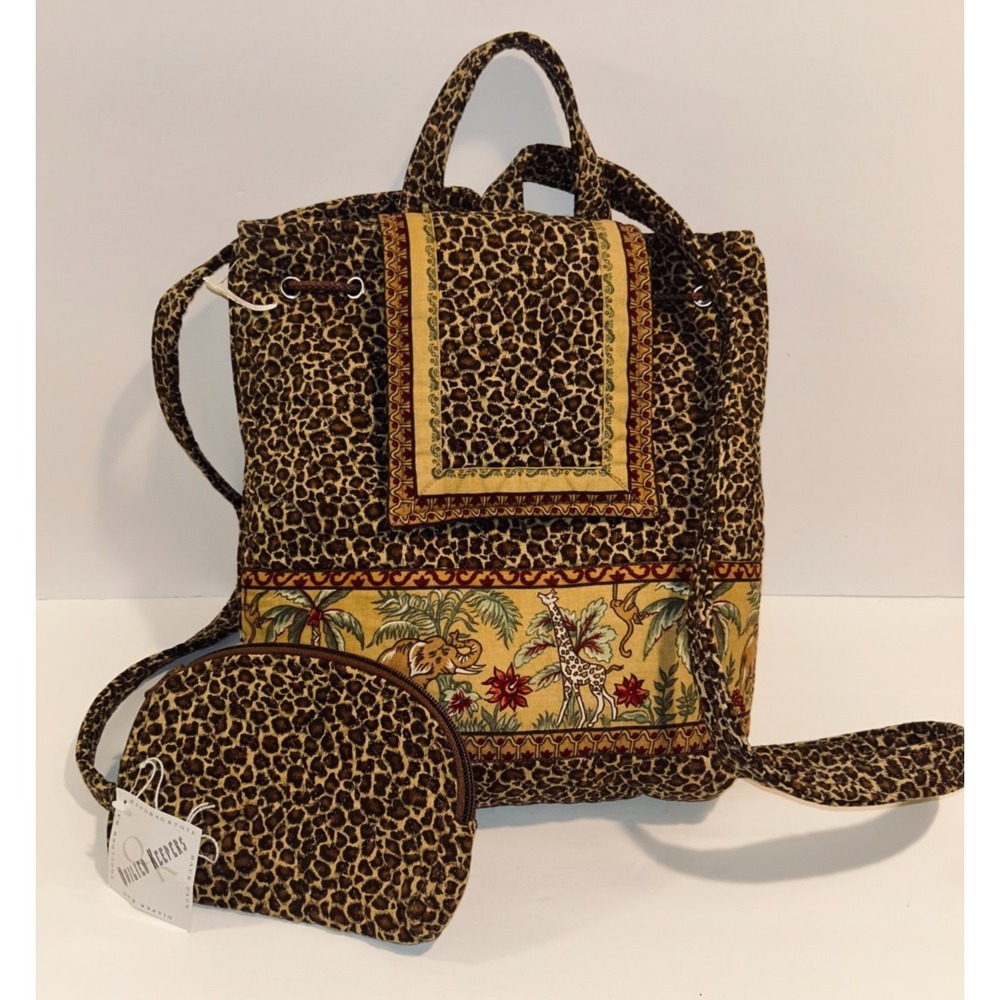 Y2K Quilted Keepers Diaper Bag Backpck Safari Leopard Print Elephant Giraffe Set
